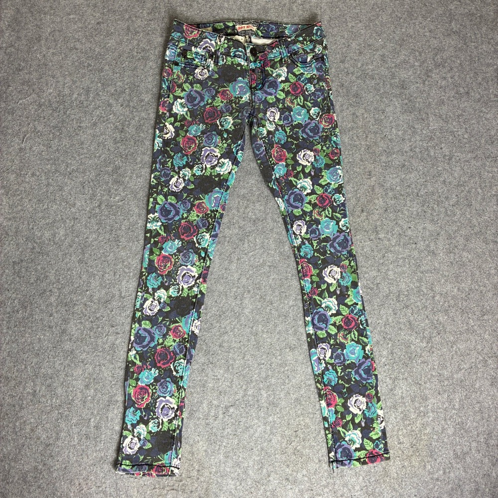 Hot Kiss Skinny Lily Jeans Womens 1 27x29 Floral Rose Print Low Rise Denim Pants